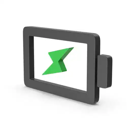 A modern digital monitor displaying a green arrow symbol, signifying technology, navigation, or data flow. Ideal for tech-related content, digital interfaces, or modern electronic devices.